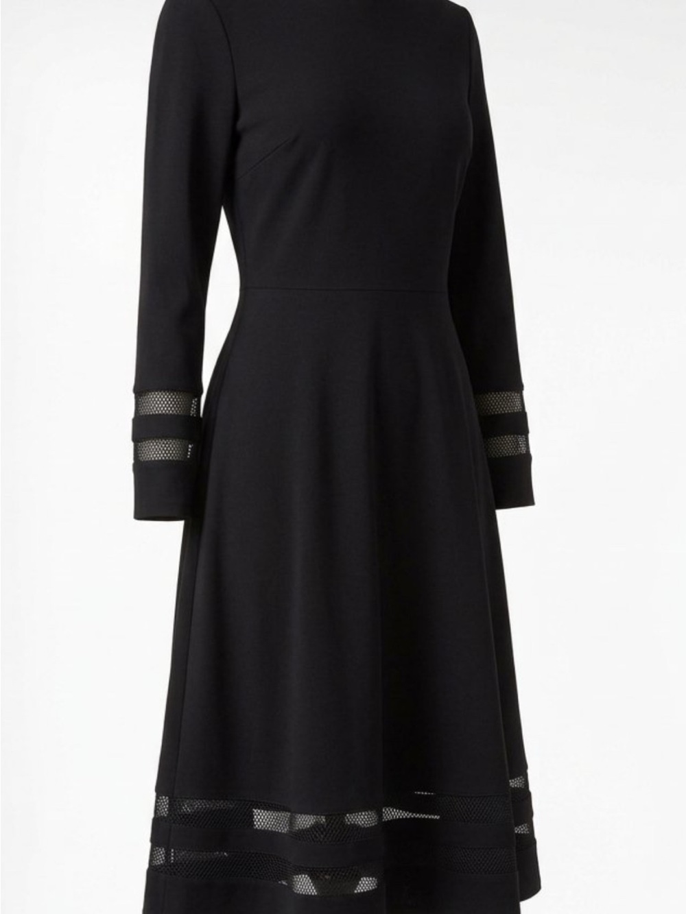 Calvin Klein Black Long-Sleeve Midi Dress with Mesh Insets